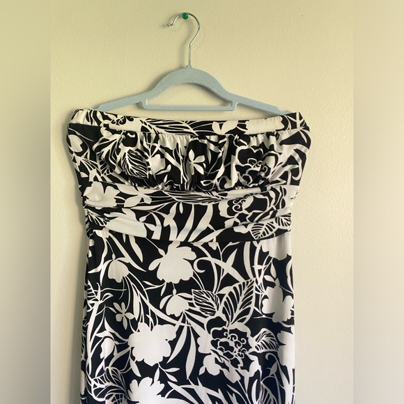 VINTAGE STRAPLESS MAXI BLACK WHITE FLORAL DRESS BY WHITE HOUSEBLACK MARKETSIZE M - Picture 3 of 8